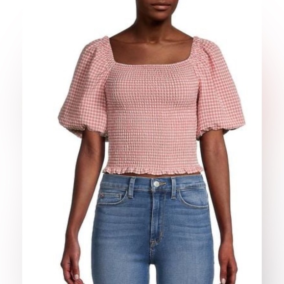 BB Dakota Steve Madden, NWT, Gingham Top in Rose Blush, Medium, MSRP $69 - Picture 1 of 5